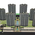 Modern High Rise Residential Complex With Central Courtyard And Water Feature 3d model
