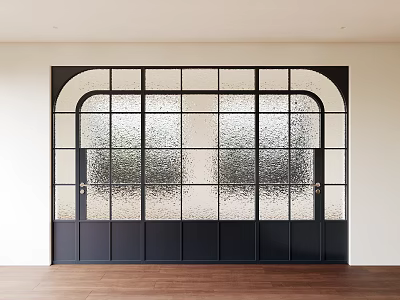 Modern Interior Swing Door With Black Frame And Textured Glass Panels 3d model