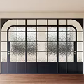 Modern Interior Swing Door With Black Frame And Textured Glass Panels