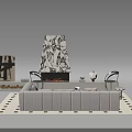 Modern Light Gray Sofa Coffee Table Set With Black White Checkered Rug And Fireplace Decor