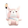 Pink Rabbit Ears Plush Toy with Cute Expression Holding Selfie Stick and Blue Star Strap