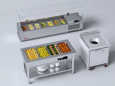 Buffet Food Display Cabinet With Transparent Cover Multiple Compartments And Wheeled Storage Cabinet 3d model