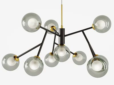 Modern Chandelier With Multiple Glass Globes Black Metal Frame And Gold Accents 3d model