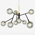 Modern Chandelier With Multiple Glass Globes Black Metal Frame And Gold Accents