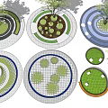 Modern Tree Pit Designs With Various Circular Shapes And Green Plants 3d model