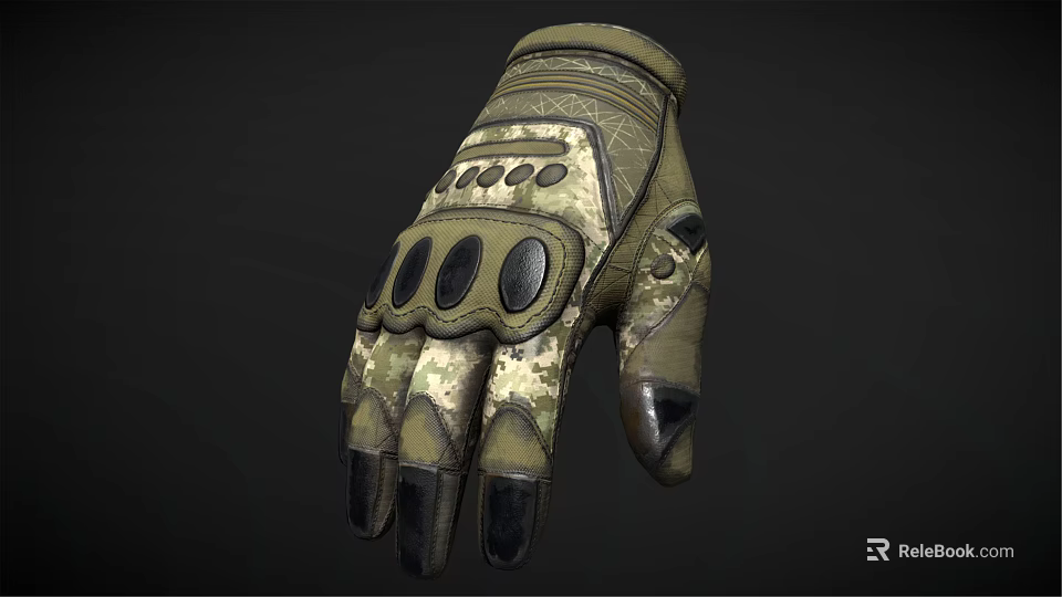 Camouflage Tactical Gloves With Leather Palm Protective Pads And Durable Design 3d model 