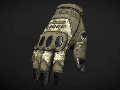 Camouflage Tactical Gloves With Leather Palm Protective Pads And Durable Design 3d model