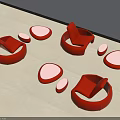 Red Single Sofas with Round Small Coffee Tables Modern Interior Design Light Floor White Wall 3d model
