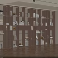Modern Wooden Bookshelf with Open Shelves Books and Decorative Items in Bright Room
