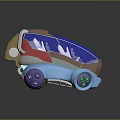 Cartoon Style Car With Blue Brown Purple Wheels Transparent Roof Red White Seats Green Headlights