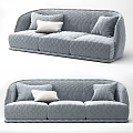 Modern Gray Three Seater Sofa With Quilted Design And Soft Pillows 3d model