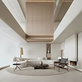 Modern Duplex Living Room Interior With High Ceiling Neutral Tones And Cozy Furniture