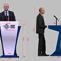 Modern Blue White Functional Desk With Logo For Innovation Festival Presentation Event