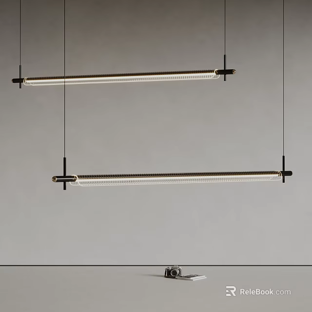 Modern Linear Pendant Lights With Sleek Metal Structure Hanging In Contemporary Interior Spaces 3d model 