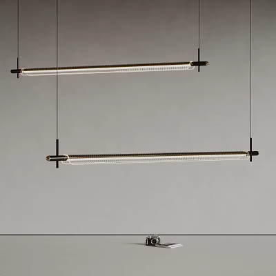 Modern Linear Pendant Lights With Sleek Metal Structure Hanging In Contemporary Interior Spaces 3d model