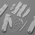 Disassembled Folding Knife Metal Components Including Blade Handle And Small Parts