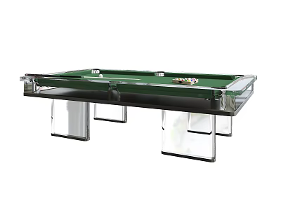 Modern Billiard Table with Green Felt Surface and Clear Acrylic Legs Including Balls and Cue 3d model