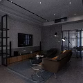 Modern Living And Dining Area Interior With Sofa Coffee Table TV Unit And Wine Rack