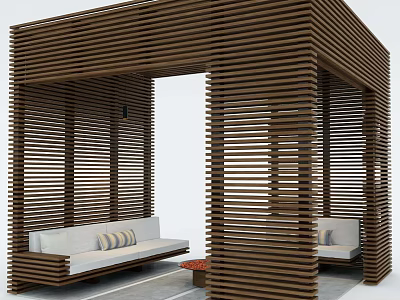 Outdoor Public Bench With Wooden Slatted Structure For Relaxation Space 3d model