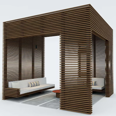 Outdoor Public Bench With Wooden Slatted Structure For Relaxation Space 3d model