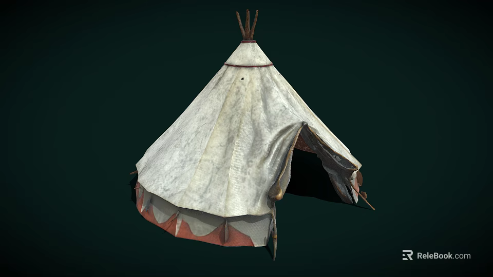 Traditional Conical White Garden Ornament Tent With Red Trimmed Base For Outdoor Decor 3d model 