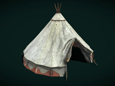 Traditional Conical White Garden Ornament Tent With Red Trimmed Base For Outdoor Decor 3d model