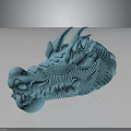 Detailed Blue Dragon Head Sculpture With Horns Eyes And Textured Surface