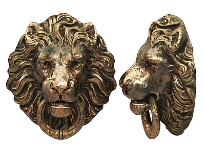 Vintage Brass Lion Head Door Knocker With Intricate Design And Decorative Craftsmanship 3d model