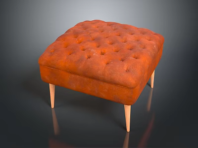 Orange Tufted Ottoman With Stylish Wooden Legs Modern Living Room Decor 3d model