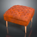 Orange Tufted Ottoman With Stylish Wooden Legs Modern Living Room Decor