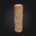 Natural Wood Log with Stone Like Texture in Cylinder Shape on Black Background