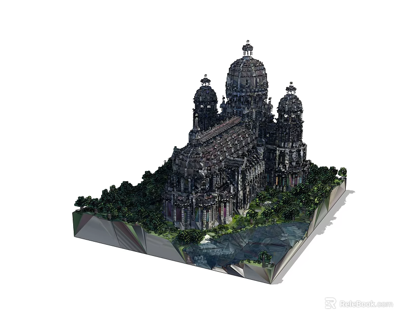 Intricate Building Blocks Architectural Model With Domes Towers Trees And Water 3d model 