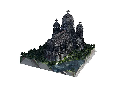 Intricate Building Blocks Architectural Model With Domes Towers Trees And Water 3d model