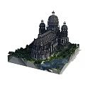 Intricate Building Blocks Architectural Model With Domes Towers Trees And Water
