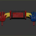 Colorful Hand Shaped Toy With Yellow Curved Body Red Blue Grips And Black Connector