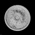 White Decorative Ceiling Medallion with Intricate Swirl Patterns and Central Circle AKICART Brand Label