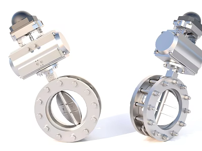 Precision Industrial Butterfly Valves With Metal Flanged Bodies And Actuators Design 3d model