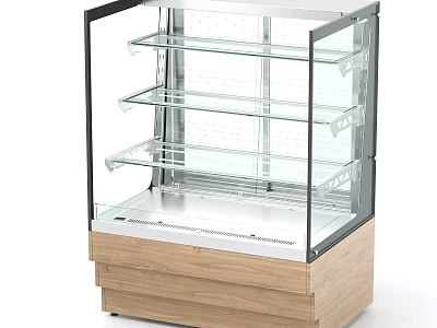 Modern Kitchen Refrigerated Display Case With Glass Door Multiple Transparent Shelves And Wooden Base 3d model