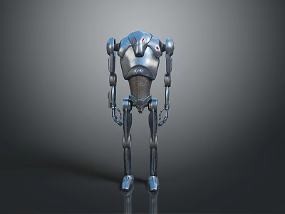 Sci Fi Game Movie Robot Character with Silver Blue Metallic Body and Mechanical Standing Structure 3d model
