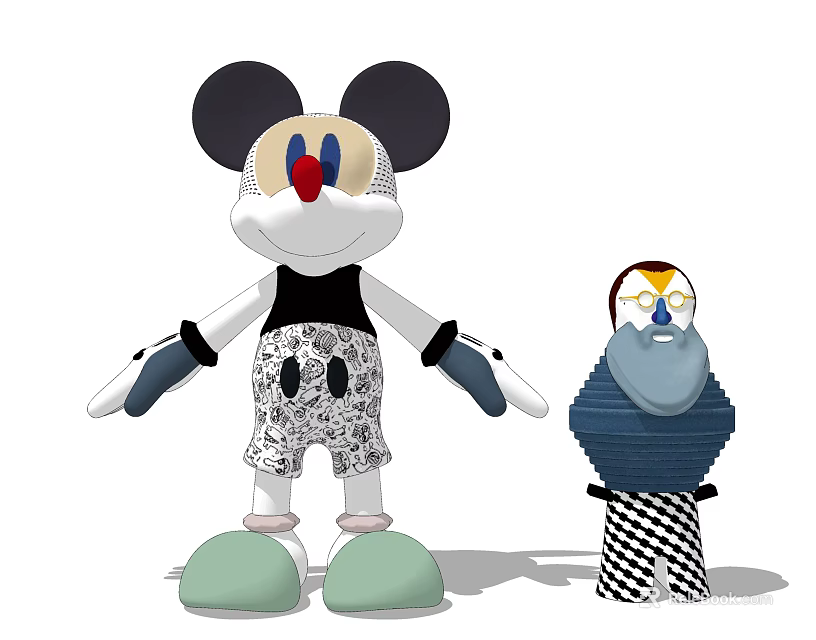 Stuffed Play Dolls With Big Black Ears Red Nose Green Shoes And Small Bearded Doll 3d model 
