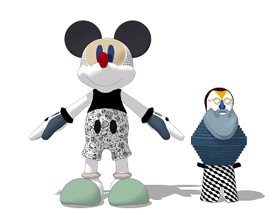 Stuffed Play Dolls With Big Black Ears Red Nose Green Shoes And Small Bearded Doll 3d model