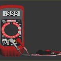 Red Digital Multimeter With Stand Test Probes And 19.99 Display On Black Background 3d model