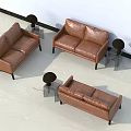 Modern Brown Leather Two Seater Sofa in Interior Space with Small Side Tables 3d model
