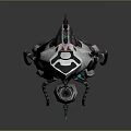 Futuristic Sci Fi Vehicle Design With Metallic Body Red Accents And Blue Glowing Parts