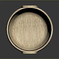 Handcrafted Beige Woven Basket With Black Stripes And Dual Handles For Storage Decor