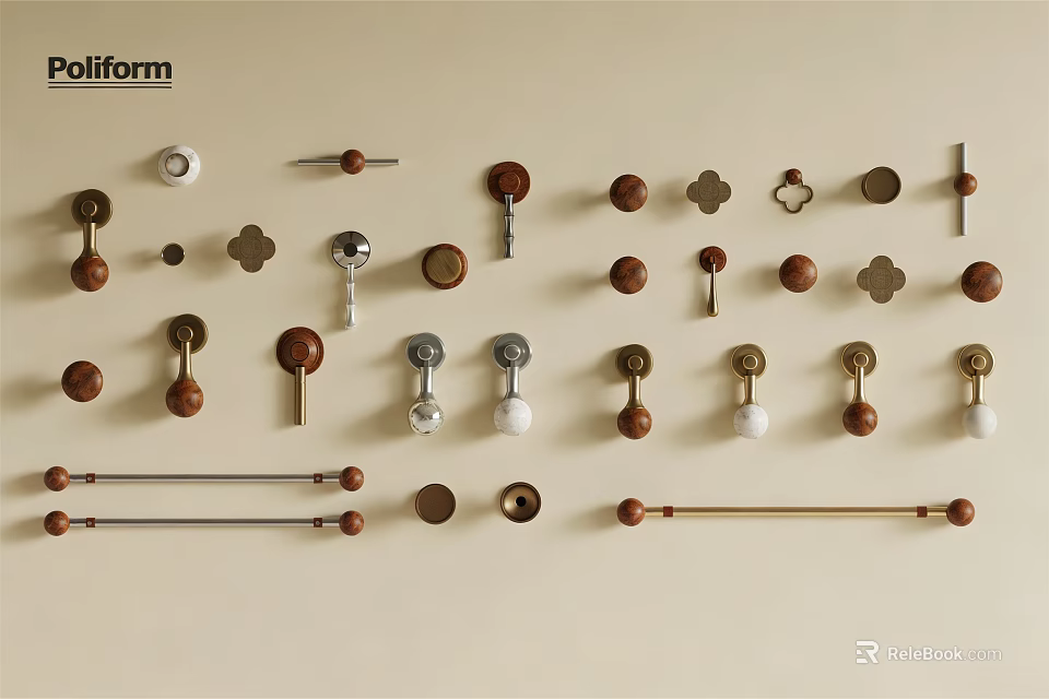 Various Styles of Cabinet Handles in Wooden and Metal Designs for Home Use 3d model 