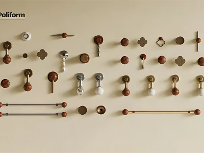 Various Styles of Cabinet Handles in Wooden and Metal Designs for Home Use 3d model