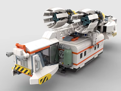 Building Blocks Model Vehicle with Mechanical Arm White Orange Stripes Yellow Black Warning Strips 3d model