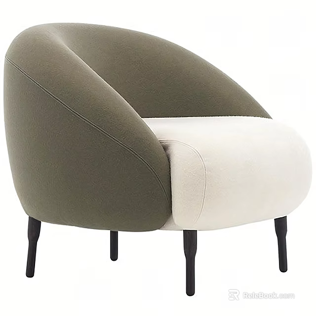 Modern Two Tone Accent Chair With Olive Green And Beige Upholstery And Black Legs 3d model 