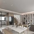 Modern Minimalist Living and Dining Room Interior With Sofa Dining Table And Cactus Plant